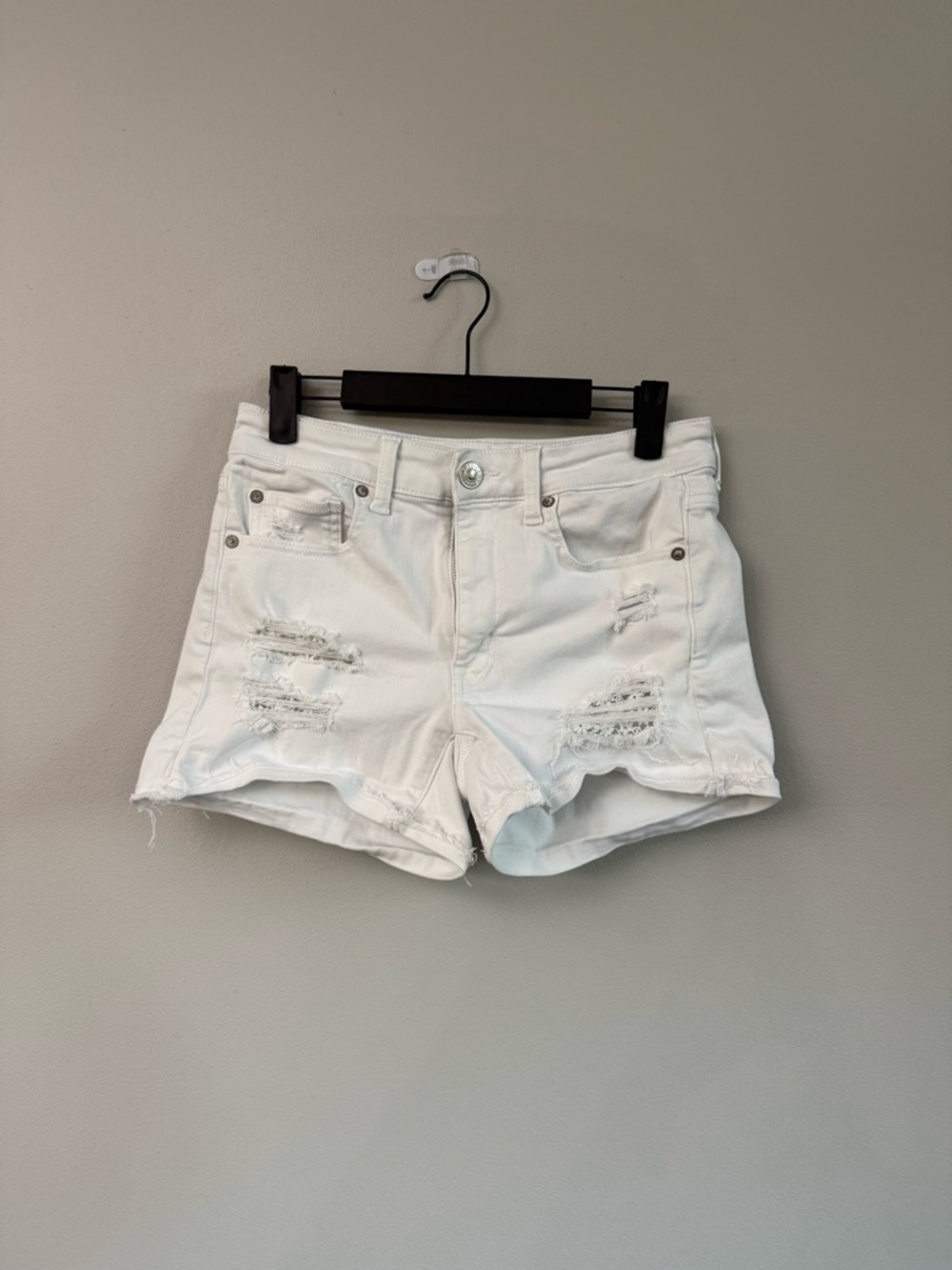 American Eagle Outfitters White Distressed Jean Shorts